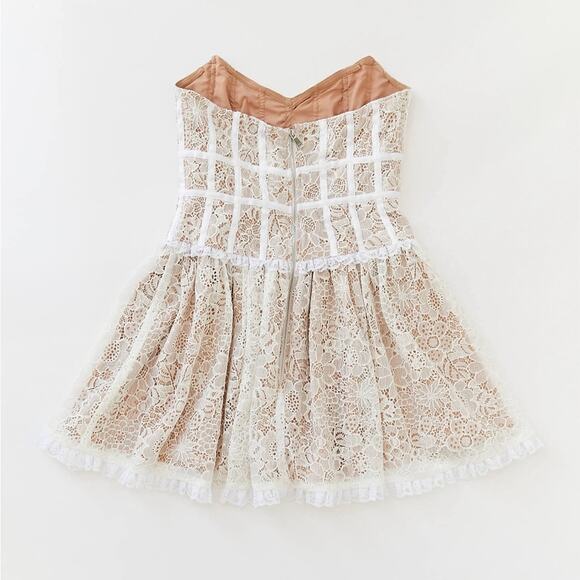 For Love & Lemons Jelena White Tan Lace Strapless Mini Dress Women’s Size Medium - Picture 14 of 14